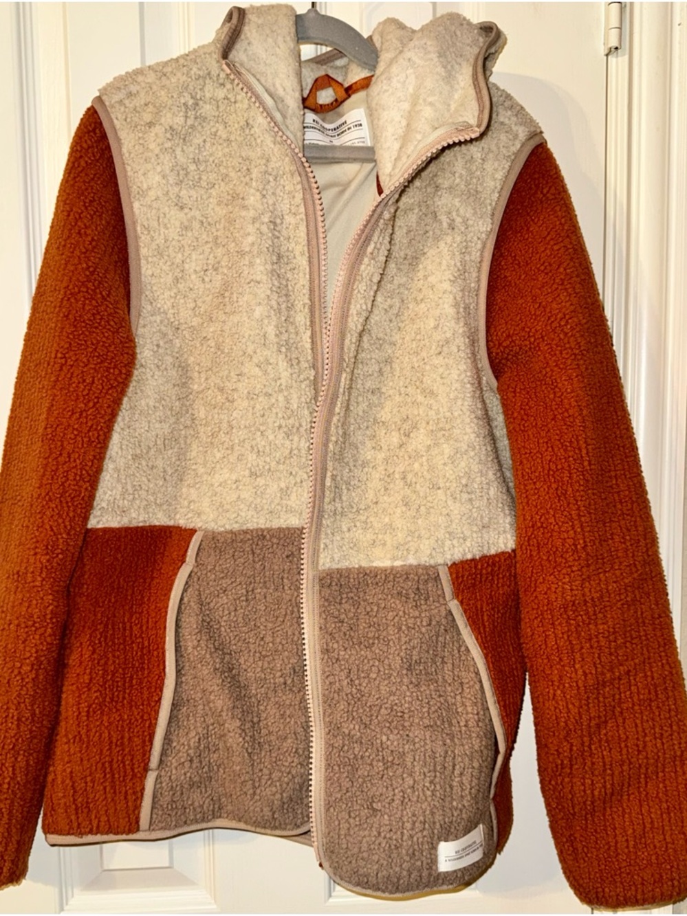 Cooperative Cream Fleece Jacket with Rust-Orange Trim